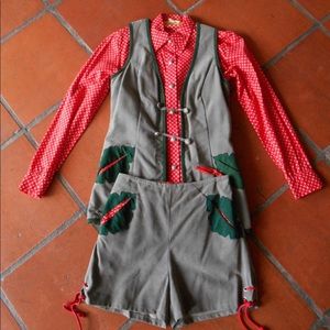 Vintage Denise are Here three piece short set ultra suede applique 1970s xs